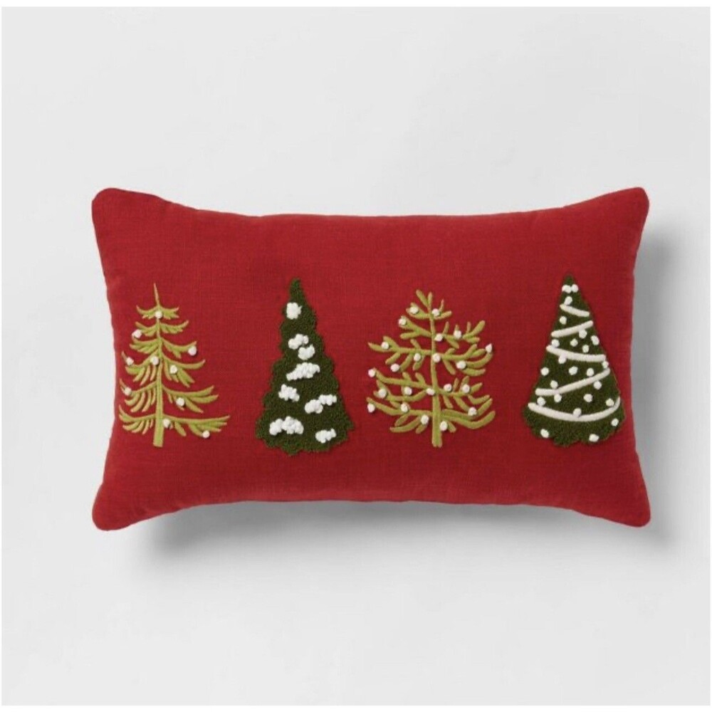 Threshold 2 Embroidered Tree Lumbar Christmas Throw Pillows Red Home Decor New